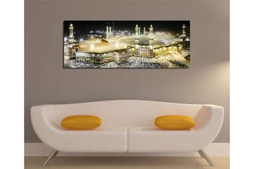 Canvastavla 80x30 cm - Storslagen vy över den heliga platsen i Mecka vid nattens ljus - Guld / Grön / Svart - Inredning - Tavlor & posters - Canvastavla