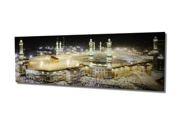 Canvastavla 80x30 cm - Storslagen vy över den heliga platsen i Mecka vid nattens ljus - Guld / Grön / Svart - Inredning - Tavlor & posters - Canvastavla