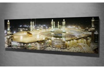 Canvastavla 80x30 cm - Storslagen vy över den heliga platsen i Mecka vid nattens ljus - Guld / Grön / Svart - Inredning - Tavlor & posters - Canvastavla