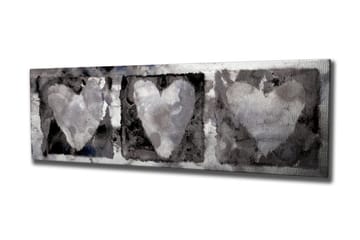 Canvastavla 80x30 cm - Tre hjärtan i mjuka gråtoner - Grå / Vit / Svart - Inredning - Tavlor & posters - Canvastavla