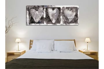 Canvastavla 80x30 cm - Tre hjärtan i mjuka gråtoner - Grå / Vit / Svart - Inredning - Tavlor & posters - Canvastavla