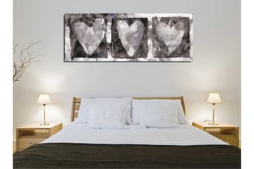 Canvastavla 80x30 cm - Tre hjärtan i mjuka gråtoner - Grå / Vit / Svart - Inredning - Tavlor & posters - Canvastavla