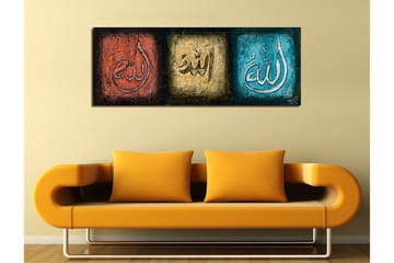 Canvastavla 80x30 cm - Tre paneler med kalligrafiska inskriptioner i olika färger - Röd / Guld / Turkos - Inredning - Tavlor & posters - Canvastavla