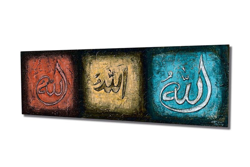 Canvastavla 80x30 cm - Tre paneler med kalligrafiska inskriptioner i olika färger - Röd / Guld / Turkos - Inredning - Tavlor & posters - Canvastavla