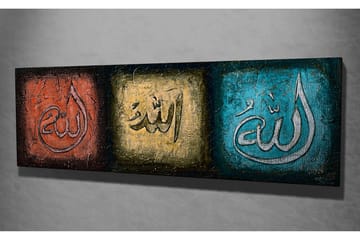 Canvastavla 80x30 cm - Tre paneler med kalligrafiska inskriptioner i olika färger - Röd / Guld / Turkos - Inredning - Tavlor & posters - Canvastavla