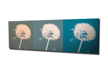 Canvastavla 80x30 cm - Tredelad bild av en maskros med olika färgtoner - Ljusrosa / Grönblå / Mörkblå - Inredning - Tavlor & posters - Canvastavla