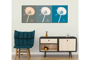 Canvastavla 80x30 cm - Tredelad bild av en maskros med olika färgtoner - Ljusrosa / Grönblå / Mörkblå - Inredning - Tavlor & posters - Canvastavla