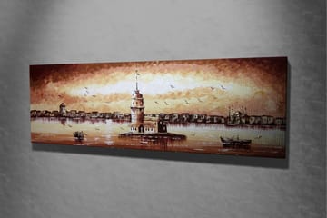 Canvastavla 80x30 cm - Vacker fyr på en ö med en solnedgång i bakgrunden - Beige / Brunt / Vitt - Inredning - Tavlor & posters - Canvastavla