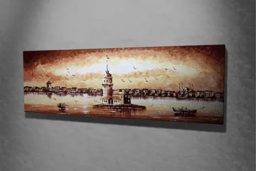 Canvastavla 80x30 cm - Vacker fyr på en ö med en solnedgång i bakgrunden - Beige / Brunt / Vitt - Inredning - Tavlor & posters - Canvastavla