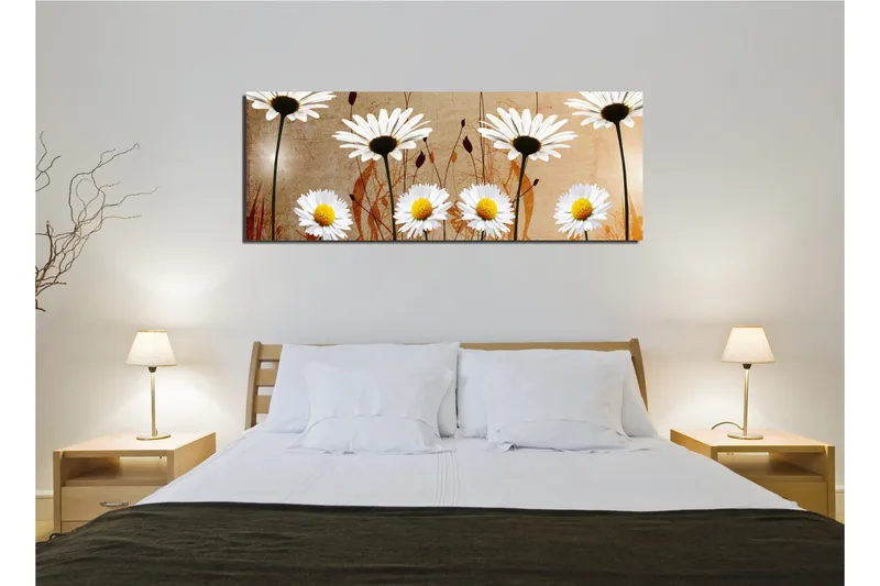 Canvastavla 80x30 cm - Vackra prästkragar i en harmonisk komposition - Vit / Gul / Beige - Inredning - Tavlor & posters - Canvastavla