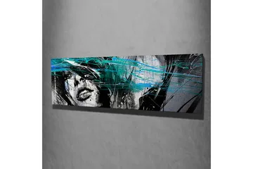 Canvastavla 80x30 cm - Porträtt av en kvinna med abstrakta färgstråk - Svart / Turkos / Vit - Inredning - Tavlor & posters - Canvastavla
