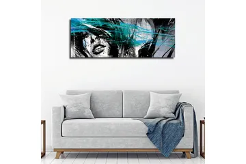 Canvastavla 80x30 cm - Porträtt av en kvinna med abstrakta färgstråk - Svart / Turkos / Vit - Inredning - Tavlor & posters - Canvastavla