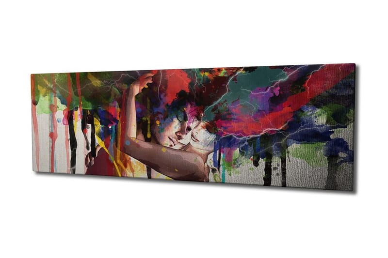 Canvastavla 80x30 cm - Passionerad omfamning med färgglada explosioner av färg runtomkring - Röd / Grön / Blå - Inredning - Tavlor & posters - Canvastavla