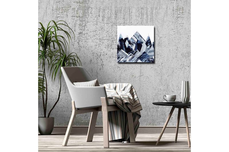 Canvastavla - Abstrakt berglandskap med geometriska former - Mörkblå / Grå / Vit - Inredning - Tavlor & posters - Canvastavla