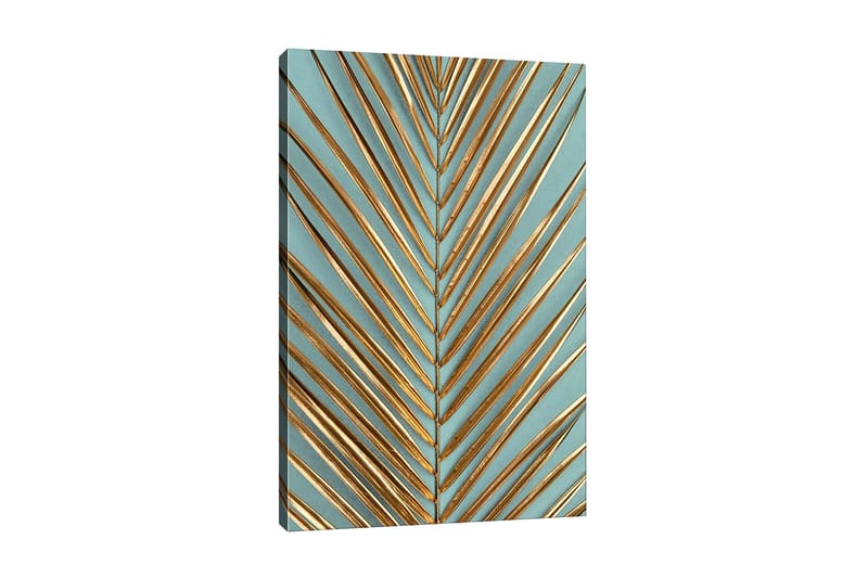Canvastavla - Abstrakt komposition av blad med guldiga linjer, Guld / Turkos