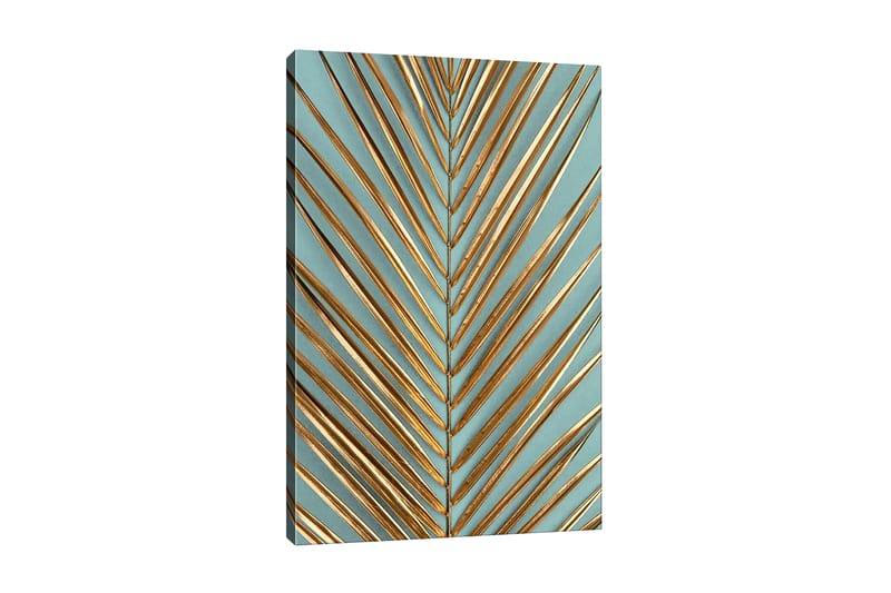 Canvastavla - Abstrakt komposition av blad med guldiga linjer - Guld / Turkos - Inredning - Tavlor & posters - Canvastavla