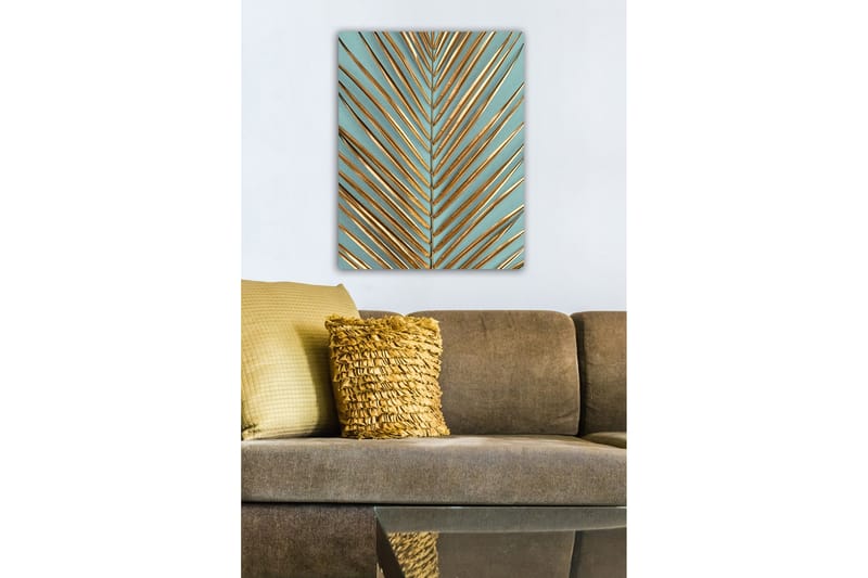 Canvastavla - Abstrakt komposition av blad med guldiga linjer - Guld / Turkos - Inredning - Tavlor & posters - Canvastavla