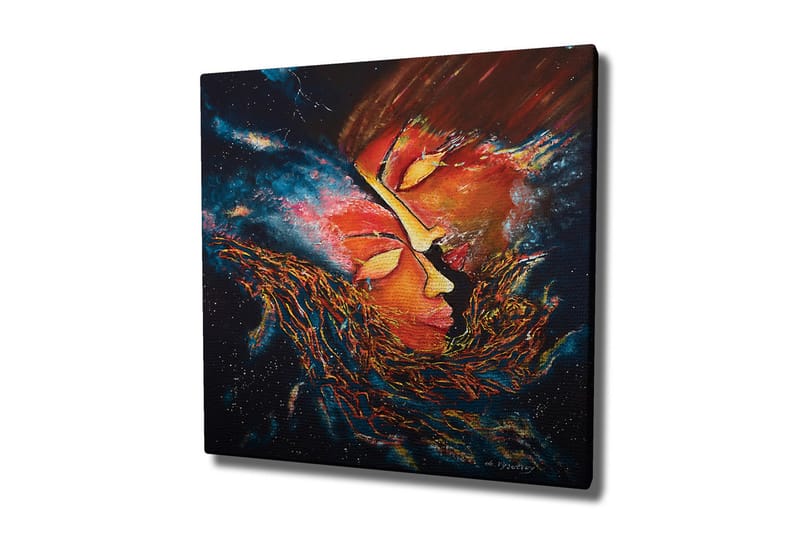 Canvastavla - Abstrakt komposition med ansikten som smälter samman i en kosmisk miljö - Röd / Orange / Svart - Inredning - Tavlor & posters - Canvastavla