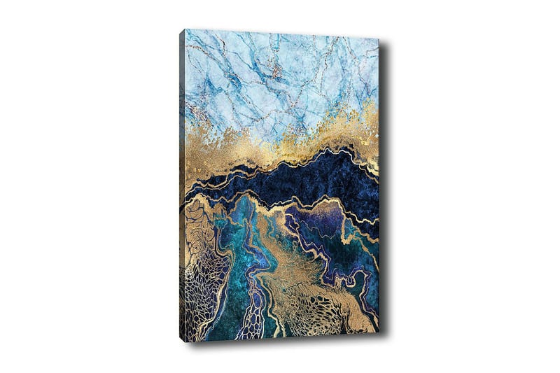 Canvastavla - Abstrakt komposition med blå och gyllene nyanser, Blå / Guld / Mörkblå