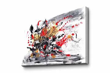 Canvastavla - Abstrakt komposition med blommor och dynamiska linjer - Röd / Svart / Guld - Inredning - Tavlor & posters - Canvastavla