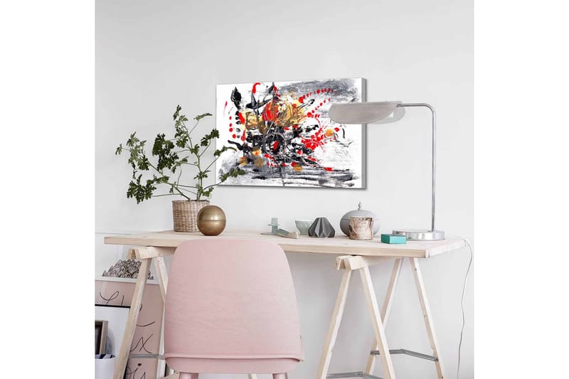Canvastavla - Abstrakt komposition med blommor och dynamiska linjer - Röd / Svart / Guld - Inredning - Tavlor & posters - Canvastavla