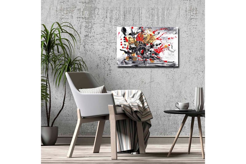 Canvastavla - Abstrakt komposition med blommor och dynamiska linjer - Röd / Svart / Guld - Inredning - Tavlor & posters - Canvastavla