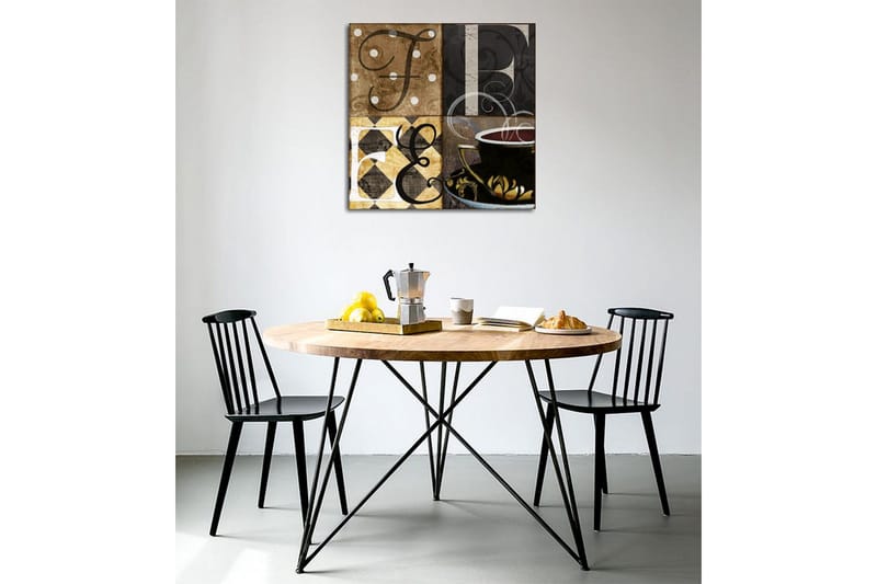 Canvastavla - Abstrakt komposition med bokstäver och en kaffekopp - Brun / Svart / Guld - Inredning - Tavlor & posters - Canvastavla