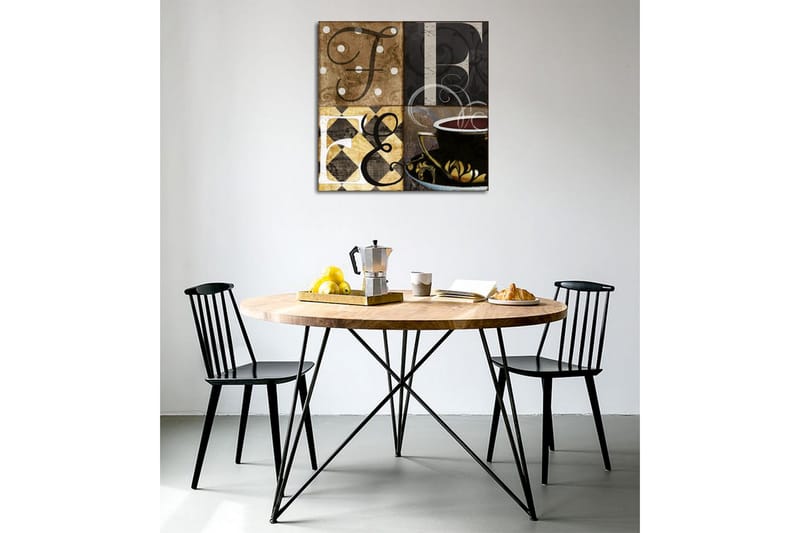 Canvastavla - Abstrakt komposition med bokstäver och en kaffekopp - Brun / Svart / Guld - Inredning - Tavlor & posters - Canvastavla