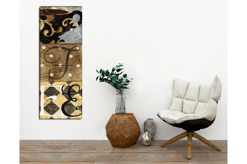 Canvastavla - Abstrakt komposition med bokstäver och mönster - Svart / Guld / Beige - Inredning - Tavlor & posters - Canvastavla