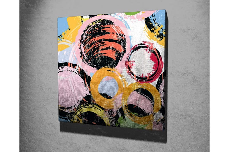 Canvastavla - Abstrakt komposition med cirklar i olika färger - Svart / Rosa / Gul - Inredning - Tavlor & posters - Canvastavla