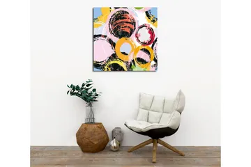 Canvastavla - Abstrakt komposition med cirklar i olika färger - Svart / Rosa / Gul - Inredning - Tavlor & posters - Canvastavla