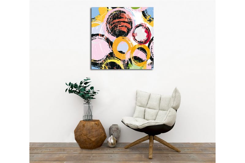 Canvastavla - Abstrakt komposition med cirklar i olika färger - Svart / Rosa / Gul - Inredning - Tavlor & posters - Canvastavla