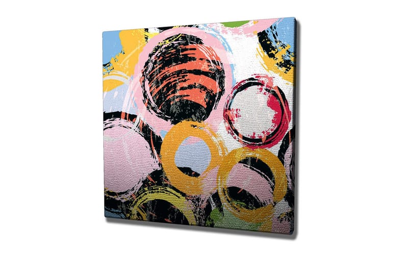 Canvastavla - Abstrakt komposition med cirklar i olika färger - Svart / Rosa / Gul - Inredning - Tavlor & posters - Canvastavla