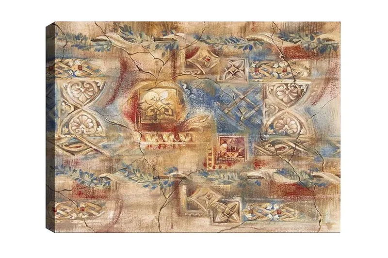 Canvastavla - Abstrakt komposition med dekorativa mönster och texturer, Beige / Blå / Röd