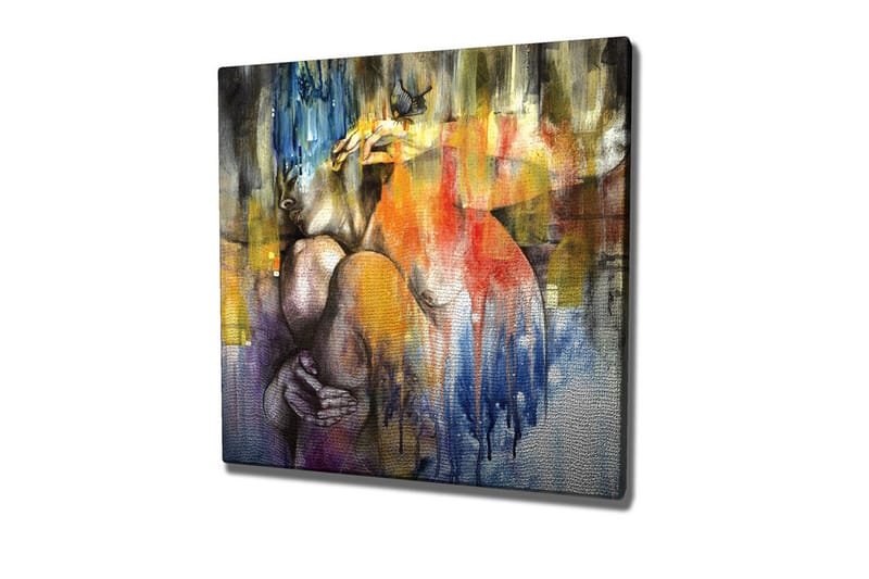 Canvastavla - Abstrakt komposition med en kvinna som omfamnar sig själv - Blå / Orange / Lila - Inredning - Tavlor & posters - Canvastavla