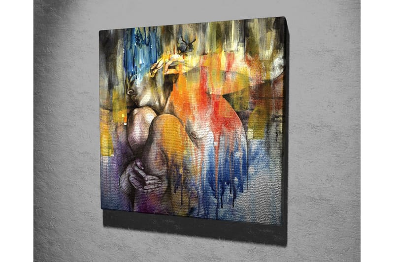 Canvastavla - Abstrakt komposition med en kvinna som omfamnar sig själv - Blå / Orange / Lila - Inredning - Tavlor & posters - Canvastavla