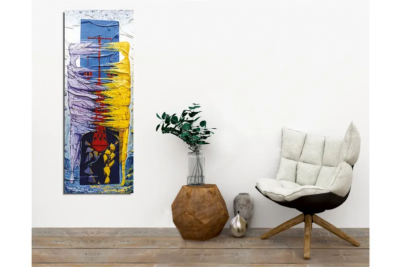 Canvastavla - Abstrakt komposition med färgglada former och linjer - Lila / Gul / Blå - Inredning - Tavlor & posters - Canvastavla