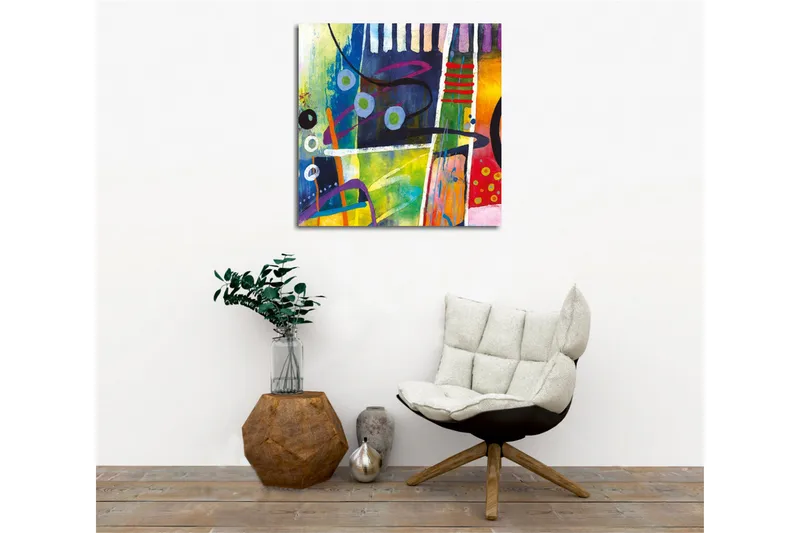 Canvastavla - Abstrakt komposition med färgglada geometriska former - Blå / Grön / Röd - Inredning - Tavlor & posters - Canvastavla
