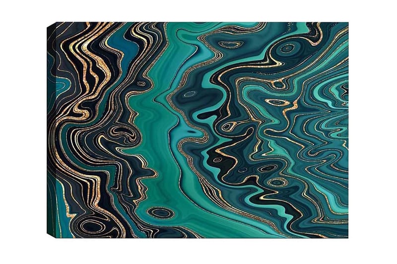 Canvastavla - Abstrakt komposition med flödande mönster i gröna nyanser, Mörkgrön / Turkos / Guld