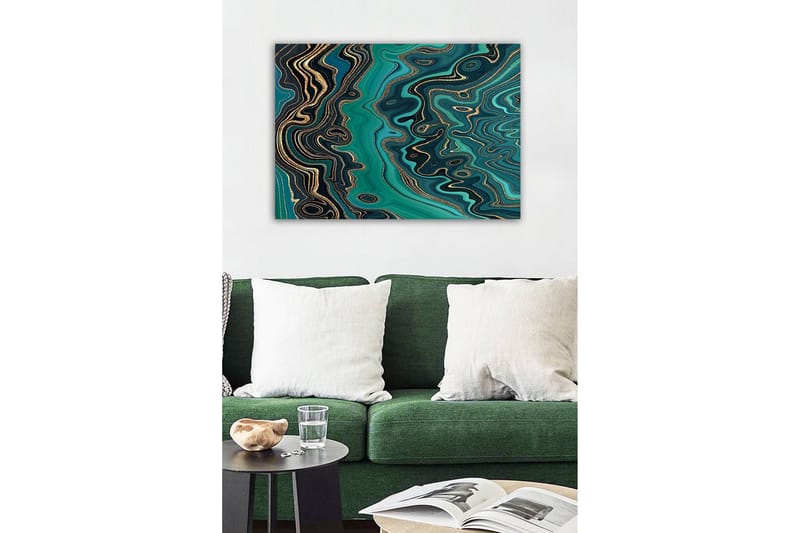 Canvastavla - Abstrakt komposition med flödande mönster i gröna nyanser - Mörkgrön / Turkos / Guld - Inredning - Tavlor & posters - Canvastavla