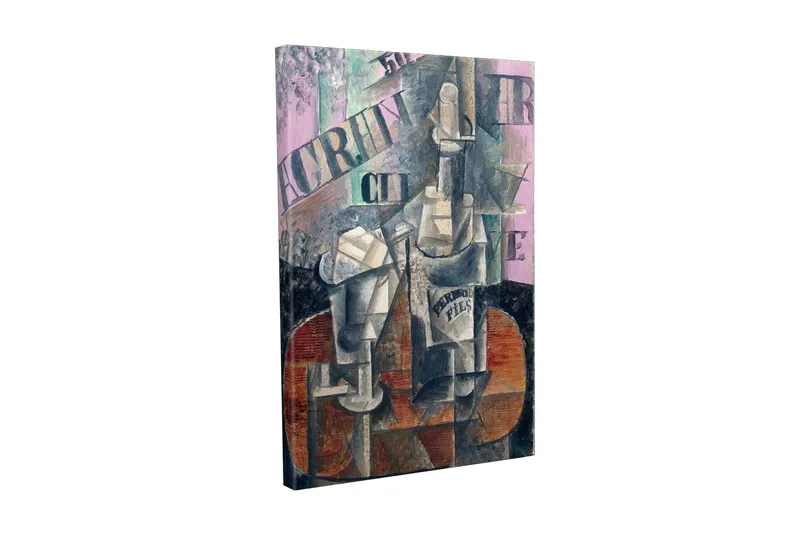 Canvastavla - Abstrakt komposition med flaskor och geometriska former, Grå / Brun / Rosa