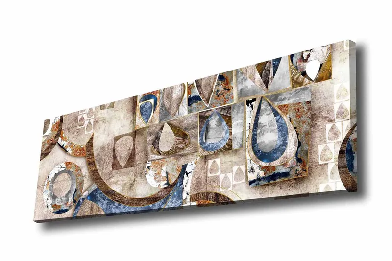 Canvastavla - Abstrakt komposition med geometriska former och droppar - Blå / Beige / Brun - Inredning - Tavlor & posters - Canvastavla