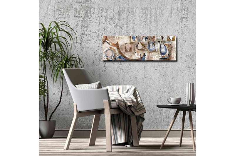 Canvastavla - Abstrakt komposition med geometriska former och droppar - Blå / Beige / Brun - Inredning - Tavlor & posters - Canvastavla