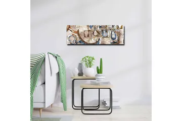 Canvastavla - Abstrakt komposition med geometriska former och droppar - Blå / Beige / Brun - Inredning - Tavlor & posters - Canvastavla