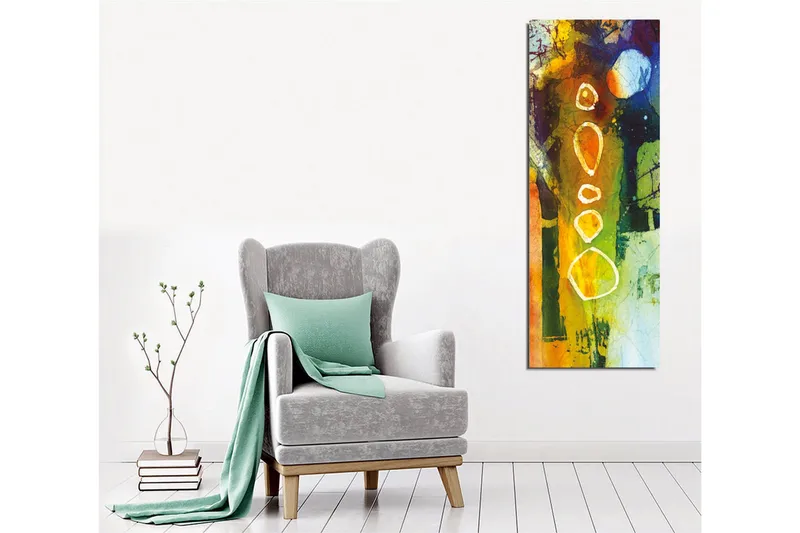 Canvastavla - Abstrakt komposition med geometriska former och färgglada inslag - Grön / Orange / Blå - Inredning - Tavlor & posters - Canvastavla