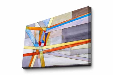 Canvastavla - Abstrakt komposition med geometriska linjer och former - Blå / Orange / Grå - Inredning - Tavlor & posters - Canvastavla