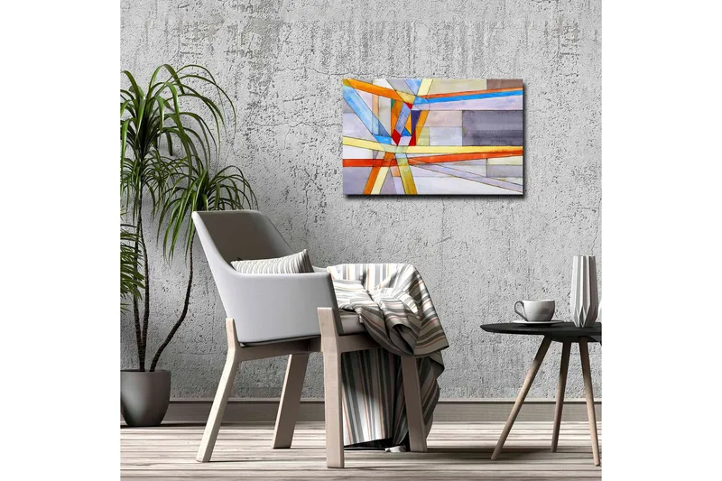 Canvastavla - Abstrakt komposition med geometriska linjer och former - Blå / Orange / Grå - Inredning - Tavlor & posters - Canvastavla