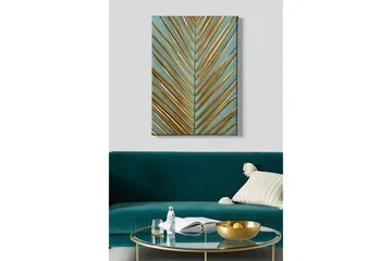 Canvastavla - Abstrakt komposition med gyllene bladformer - Guld / Turkos - Inredning - Tavlor & posters - Canvastavla