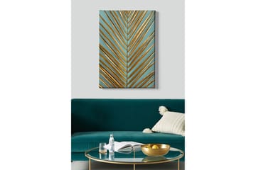 Canvastavla - Abstrakt komposition med gyllene bladformer - Guld / Turkos - Inredning - Tavlor & posters - Canvastavla