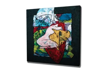 Canvastavla - Abstrakt komposition med organiska former och färgglada inslag - Röd / Grön / Gul - Inredning - Tavlor & posters - Canvastavla